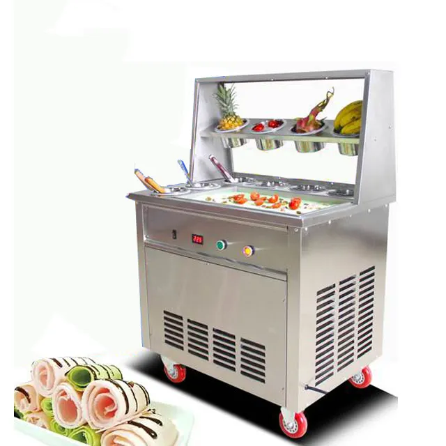 डबल पैन के साथ आइस क्रीम मशीन फ्राइड फ्रीजर/आइस क्रीम रोलर मशीन थाई हलचल तलना आइसक्रीम थाईलैंड लुढ़का