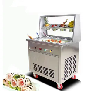 Máquina de sorvete frigideira dupla, frigideira, geladeira, congelador, sorvete, tailândia