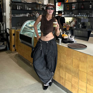 Jeans de Pierna Ancha con Rayas para Mujer, Pantalones Vaqueros Holgados de Cintura Alta, Pantalones de Estilo Urbano Vintage - Product Image 2