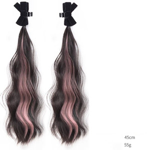 2 Pièces Extensions de Cheveux Double Queue de Cheval à Clipser Style Nœud, <span class=keywords><strong>Postiche</strong></span> Ondulé Ombré Rose pour Cosplay et Accessoires Capillaires Streetwear - Product Image 5
