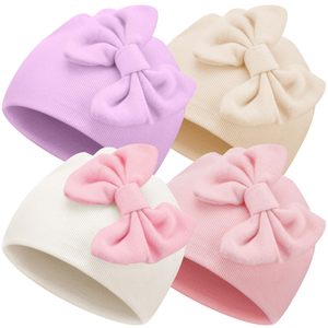 Gorro de punto de algodón acanalado con lazo para bebé, gorro de invierno para recién nacido, para viajes al aire libre - Product Image 1