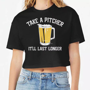 Camiseta Corta Ajustada para Mujer, Estilo Casual, de Poliéster Transpirable, con Logotipo Bordado y Estampado, Estilo Hip-Hop Urbano - Product Image 2