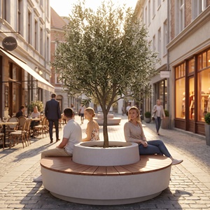 Banc rond d'extérieur avec jardinière intégrée, en béton et bois, pour espace public, jardin ou salon de jardin - Product Image 3