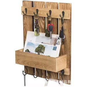 Bandeja de pared de madera quemada estilo retro, soporte para tazas de café, estante de almacenamiento montado en la pared con 8 ganchos para accesorios de cocina - Product Image 5