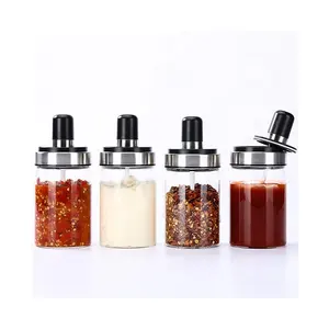 High Quality 250ml Borosilicate Glass Spice Jar Seasoning Box Jar Condiment Spice Bottle With Spoon Lid
