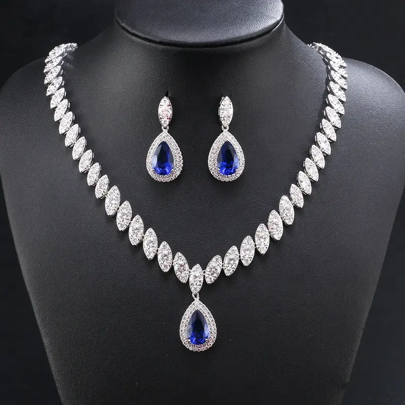 RAKOL SP057 Luxury teardrop water shape zircon horse eye CZ necklace earrings jewelry set dubai luxury wedding women jewelry set