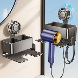 Support mural pour sèche-cheveux Lteng avec plateau de rangement, organisateur de salle de bain peu encombrant, gris canon à poudre, style moderne - Product Image 3