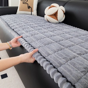 <b>Sofa</b> <b>Cover</b> Thickened Flannel Solid Color Anti-Slip <b>For</b> Three-Seater <b>Sofa</b> Winter Use Modern Style 90-140cm - Product Image 1