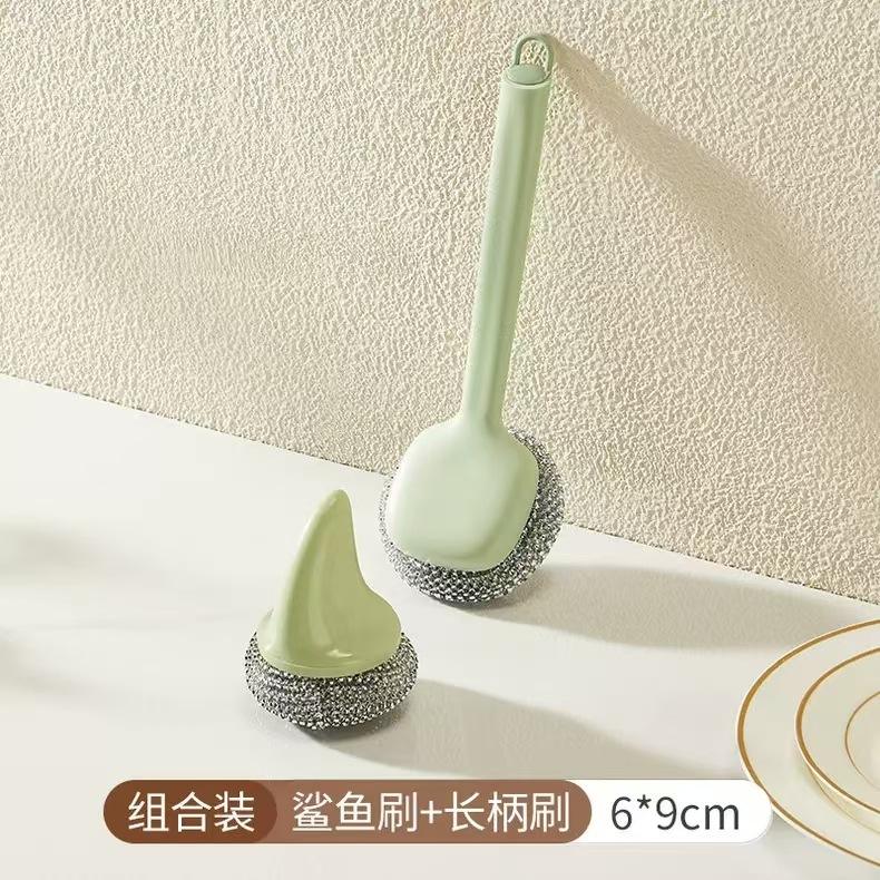 แปรงล้างหม้อทรงฉลามด้ามยาว [สีเขียวครีม]