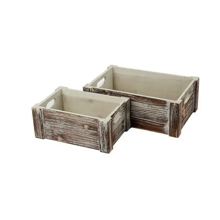 Großhandel rustikales badezimmer-Deko-Set bestehend aus 3 dekorativen Bauernhaus-Holzkorb Holz-Nest-Aufbewahrungsboxen mit Griffen