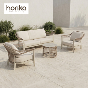 Sofá de Jardín Moderno para Hotel, Sofá de Exterior de <span class=keywords><strong>Metal</strong></span> y Cuerda, Muebles de Patio para Villa de Lujo, Resistentes a la Intemperie, Conjunto de Muebles de Jardín para Resort - Product Image 1