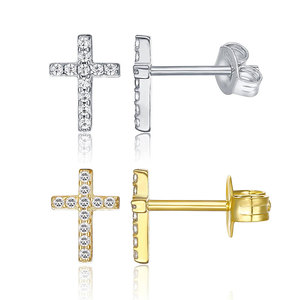 Cross <b>Stud</b> Earrings 6Mm Stainless Steel Zircon Inlay Channel Setting Everyday Wear Gold <b>Silver</b> Color - Product Image 1