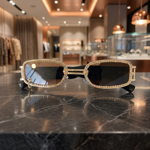 Luxurious Rectangle <b>Sunglasses</b> Full Rim Gold Frame With Rhinestones UV400 Protection Unisex Adult - Product Image 3