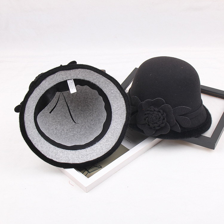 Cappello In Feltro Di Lana Per Donna Con Motivo Floreale, Modello Fedora Bowler Derby | Cappello Invernale Caldo, Taglia 56 Cm - 6