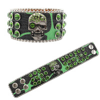 Bracelet en cuir PU avec fermoir tête de mort orné de strass, style gothique occidental, un accessoire élégant, polyvalent et distinctif.