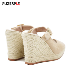 Sandales d'été <span class=keywords><strong>compensées</strong></span> à bout pointu pour femme, en daim, avec bride de cheville et boucle, talon de 10 cm - Product Image 6