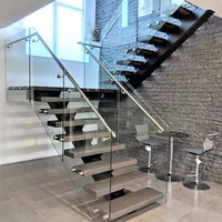 CBMmart Code de Construction nord-américain escalier droit escalier intérieur avec bande de roulement en bois et balustrade en verre