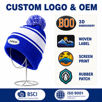 Bonnet tricoté personnalisé à pompon, rayé, extensible, taille unique, pour l'hiver, décontracté, chaud et confortable, unisexe, OEM, vente en gros, faible MOQ