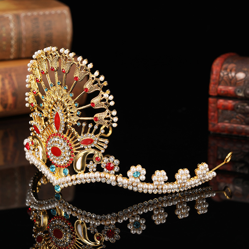 Handmade Copper Gold Crown Tiara Rhinestone Headpiece for Cosplay Weddings Handmade Copper Gold Crown Tiara Rhinestone Headpiece for  main image 3