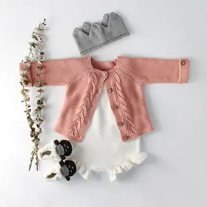 Ins 2023 winter kids baby unisex clothes age season leaves infants baby suit knitting coat+ wool garment suit baby girl sweaters