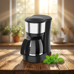 Cafetière à filtre avec carafe en verre, machine à café électrique domestique, boîtier en plastique noir, système de brassage automatique - Product Image 1
