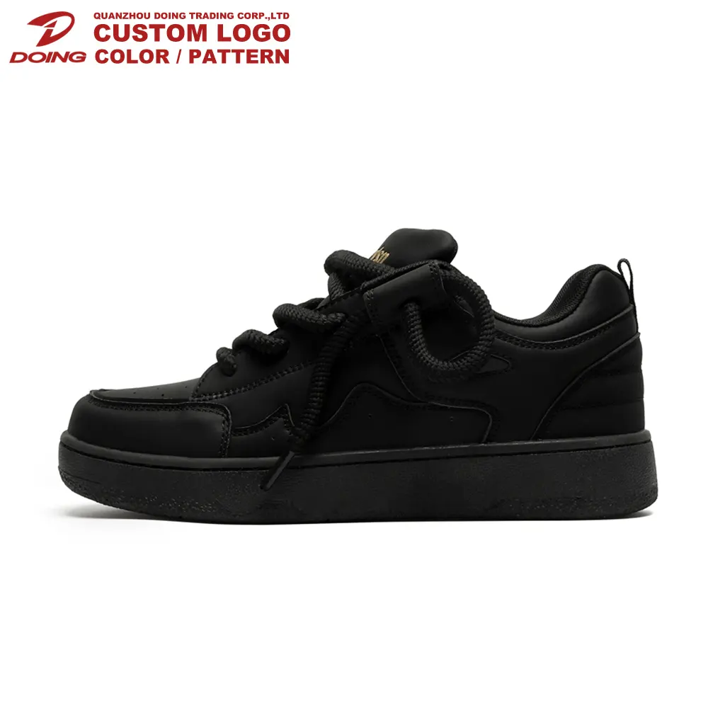 Custom Design Low Minimum Men's Skate Board Shoes New Thick Sole Casual Black Shoes Student Sports Leather Fashion Sneakers