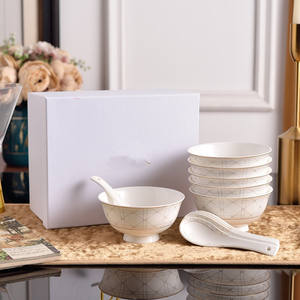 Nouvelle boîte cadeau de bols à soupe et à riz en porcelaine fine East Horse Bone China blancs pour la famille - Product Image 1