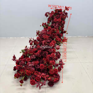 โต๊ะประดับดอกกุหลาบประดิษฐ์แถวแต่งงานสีแดงแบบปรับแต่งลายดอกไม้ประดับโต๊ะโต๊ะประดับทางเดิน - Product Image 2