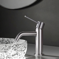 Robinet de lavabo monocommande chaud/froid en acier inoxydable avec cartouche céramique et débit contrôlé