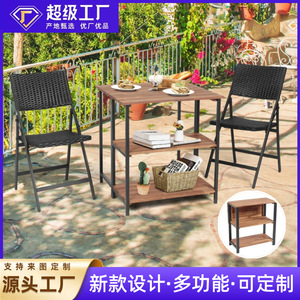 Table d'appoint en fer forgé minimaliste moderne, style américain, en acier et bois, avec rangement, carrée, pour l'approvisionnement transfrontalier - Product Image 5