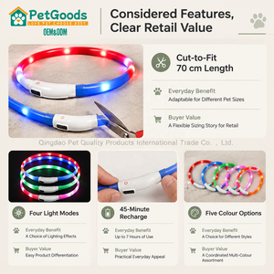 ปลอกคอสัตว์เลี้ยงแบบชาร์จไฟได้ LED ปรับขนาดได้ ตัวล็อค TPU & ABS  4 โหมดแสงสว่าง ใช้งานได้ 7 ชั่วโมง มี 5 สีให้เลือก ขายส่ง - Product Image 3