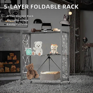 Étagère de rangement de cuisine pliable à 5 niveaux avec roulettes, armoire métallique pour sécher les vêtements, pour usage en garage - Product Image 2