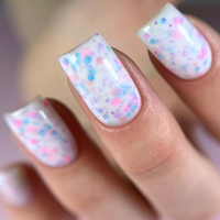 Gel UV de base laiteux tendance aux couleurs fruitées rose et violet, avec flocons et points, vernis à ongles Tutti Frutti, gel de base caoutchouc