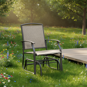 Sedia a Dondolo da Esterno in Acciaio con Tessuto in Poliestere, Design Contemporaneo, Colore Marrone - Product Image 2