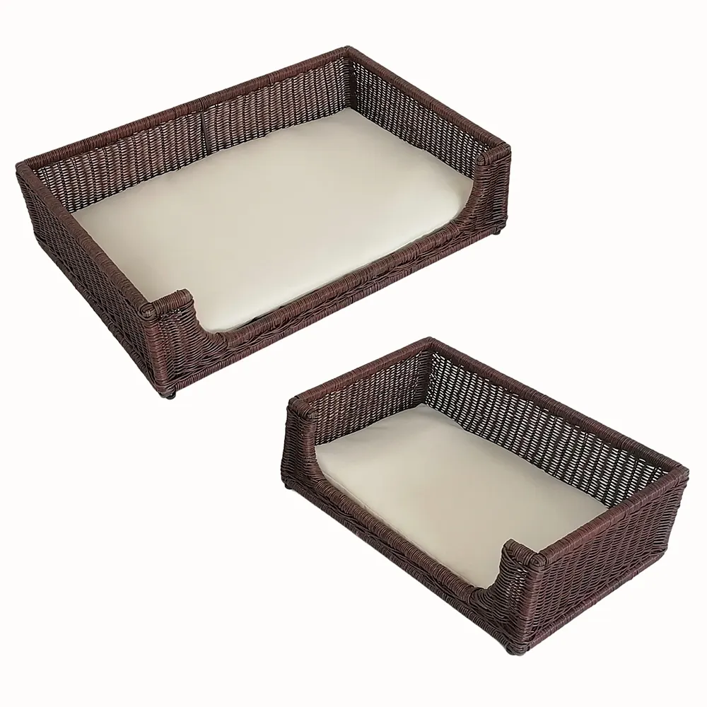 Set di 2 forniture per animali domestici rettangolo intrecciato a mano raffreddamento PE plastica Rattan vimini gatto cane mobili per animali domestici