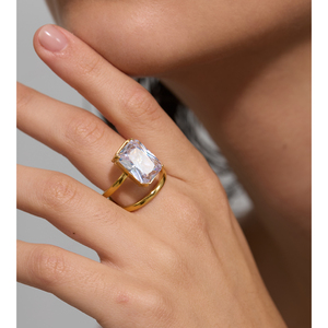 JINYOU-<span class=keywords><strong>Bague</strong></span> <span class=keywords><strong>fine</strong></span> en acier inoxydable 1284 de taille 678, plaqué or, <span class=keywords><strong>avec</strong></span> grand <span class=keywords><strong>diamant</strong></span>, zircon cubique rectangulaire pour mariage - Product Image 5