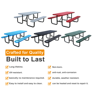 Mesa de Picnic Comercial Rectangular de Metal Expandido de 4 pies x 6 pies con Banco para Exteriores, <span class=keywords><strong>Patio</strong></span>, Acero, Camping, Comedor - Product Image 6