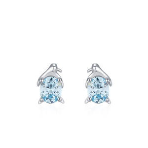 Pendientes de pingüino personalizables de plata de ley S925 con circonita azul cielo de corte ovalado, versión cobre, serie Animal, para mujer - Product Image 1