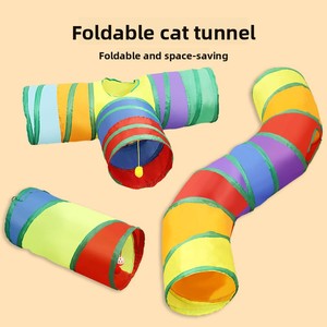 Terowongan Hewan Peliharaan Baru, Tabung Indoor 2/3/4/5 Jalur, Terbuat dari Polyester, Dapat Dilipat, Terowongan Kucing Lipat dengan Bola Mainan, Lubang Intip Kucing, Mainan Hewan Peliharaan - Product Image 3
