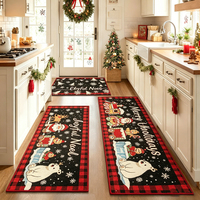 Tapis de cuisine de Noël imprimés, lot de 2 tapis de couloir de cuisine rouges, motif Père Noël, bonhomme de neige, flocons de neige, tapis antidérapants et ensembles