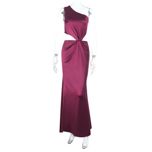 Abito da Sera Monospalla con Aperture per Donna 2025, Vestito in Raso con Schiena Scoperta, Gonna Ampia <span class=keywords><strong>Rosso</strong></span> Vino, Abito Lungo Aderente da Festa - Product Image 5