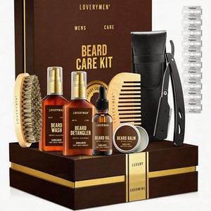 LOVERYMEN <b>Beard</b> <b>Care</b> Kit 9-Piece Set With Oil Balm Wash Detangler Brush Comb Trimmer Sandalwood Scent For Men Grooming - Product Image 1
