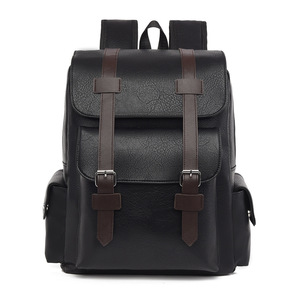 Men's Retro Business <b>Backpack</b> <b>Waterproof</b> Travel Bag Zipper Closure Soft PU Polyester New Trendy Style - Product Image 5