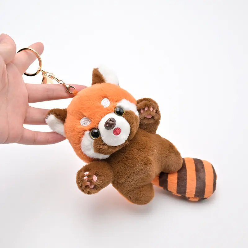 Lindo dibujos animados Panda rojo peluche mapache Animal colgante llavero accesorios mochila escolar decoración para niños Niña