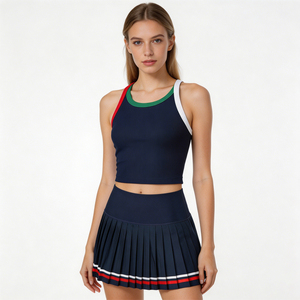 Ensemble deux pièces plissé pour femme, haut court <span class=keywords><strong>et</strong></span> jupe, personnalisé, séchage rapide, respirant, pour sports de plein air, <span class=keywords><strong>tennis</strong></span>, OEM/ODM - Product Image 3