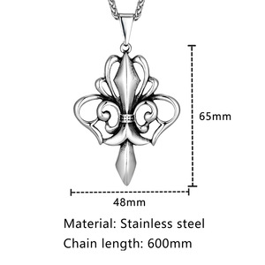 Stainless Steel Fleur De Lis Pendant Necklace For <b>Men</b> 60cm Chain Vintage Gothic Style Jewelry - Product Image 4