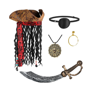 <span class=keywords><strong>Accessori</strong></span> per Costume da <span class=keywords><strong>Pirata</strong></span> MH-1025 per Adulti, Cappello Ecologico per Halloween, Benda per Occhi, Collana con Teschio, Coltello in Plastica Argento - Product Image 1