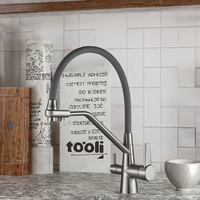 Robinet de cuisine moderne à trois fonctions avec pulvérisation, fixation magnétique, alliage de zinc, double poignée, double contrôle de température, tirette