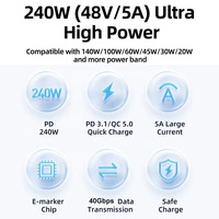Câble USB4 Type-C vers C multifonction 240W PD3.1 QC5.0 40 Gbps 8K 5A Charge rapide Plaqué or Compatible avec les disques durs Nylon PVC