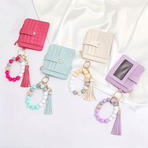 Hot Selling Zipper Bag European American Style Multi-Layer Cork Bead Wrist Wallet Keychain Bracelet <b>Coin</b> <b>Case</b> - Product Image 2